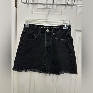American Eagle Womens 00 Black Denim 13" Cut Off Mini Skirt Button Fly Pockets